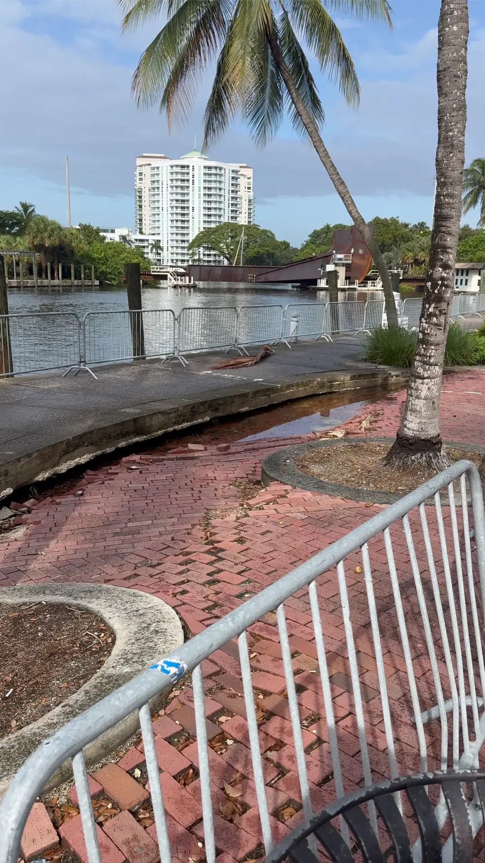 The barricaded walkway along the river on September 11, 2026.